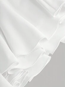 SHEIN Leap Crew 少女白色荷叶边下摆迷你裙、高腰百褶裙、芭蕾短裙、派对装、街头装、夏季/秋季裙子、白色裙子、适合青少年的白色迷你裙 - 白色 - 查看 4