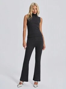 RueChic Grey Turtle Neck Top And Pants Set Simple Fashion Daily Casual - Dark Grey - View 5