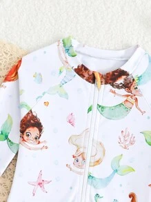 SHEIN Baby Girl Directional Print/Ruffled Edge/One-Piece Swimsuit - Multicolor - View 3