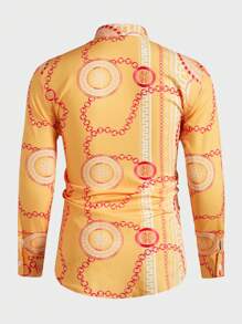 Manfinity AFTRDRK Camisa de manga larga de solapa única con estampado de cadena para hombre