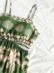 Soleia Strandkleid für Damen, Bohemian, Sommeroutfits für Damen, Rave-Outfit-Festival, Westernkleidung für Damen, Osterkleid für Damen, tropisches Resort-Kleid für Damen, grünes Palmenblatt- und Blumenmuster, seitlicher Ausschnitt, Taillenband, mittellanges A-Linien-Kleid, Sommerkleid für Damen, Sonnenkleid - Verschiedenfarbig - Übersicht 4