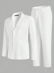 Manfinity VCAY 男士梭织休闲商务宽松长袖西装外套和松紧腰直筒裤两件套西装套装