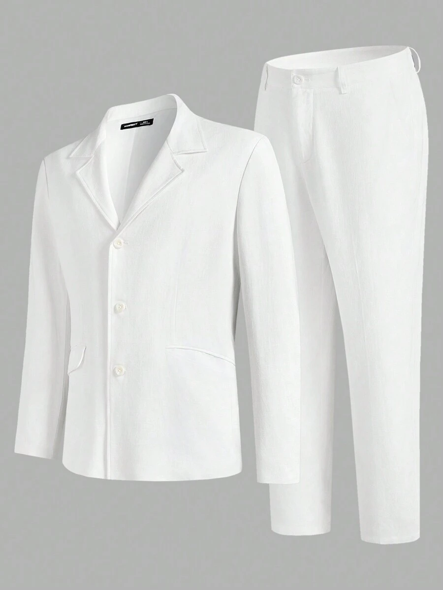 Manfinity VCAY 男士梭织休闲商务宽松长袖西装外套和松紧腰直筒裤两件套西装套装