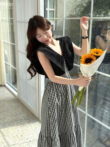 DAZY Women's Color Block Patchwork Plaid Sleeveless Dress,Casual Women Dresses Fall,Winter - Black - View 7