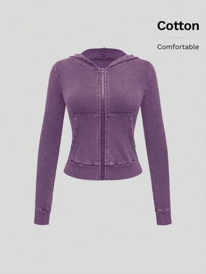 Grunge Punk Camiseta de manga larga de ajuste ceñido con cremallera, cuello alto, estilo de moda callejera, efecto desgastado y remaches para mujeres