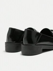 CUCCOO CURVES Giày Oxford đế dày, mũi nhọn, màu đen trơn, mũi kín, buộc dây, phong cách Anh, cỡ lớn, dành cho nữ, mọi mùa - màu đen - Xem 8