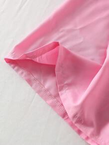 Girls' Simple Cute Fashion Round Neck Puff Sleeve High Waist Frill Bow Solid Color Midi Dress For Summer - Pink - View 7