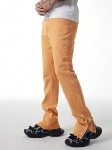 ROMWE MEN Street Life Jeans à jambe évasée et superposée décontractés pour hommes avec poches