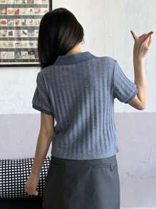 DAZY Women Casual Front Button Short Sleeve Embroidered Blouse