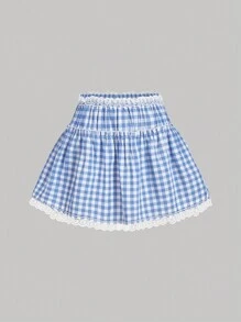 SHEIN MOD 女式蓝白格子超低腰迷你裙，春季服装，夏季裙子，女式西装，复古裤裙，老钱风格女装，海滩 - 藍白色 - 查看 1