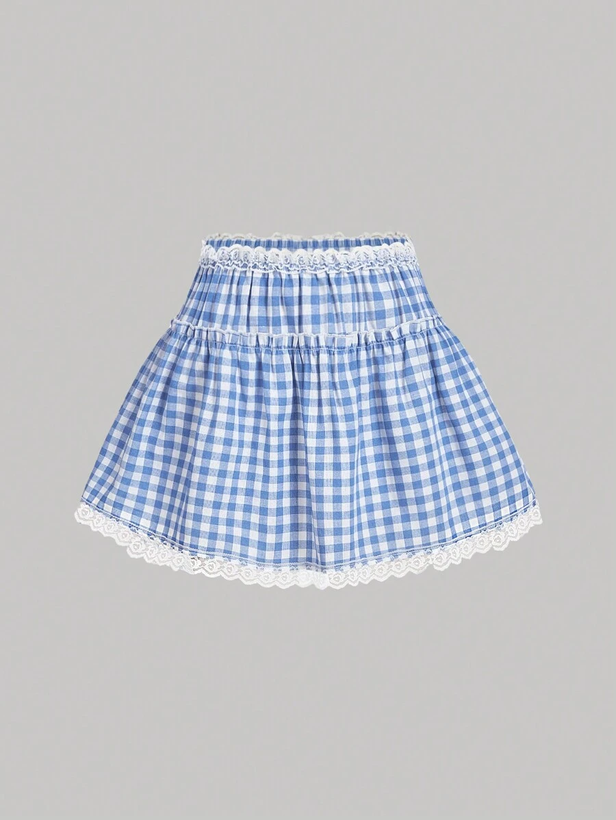 SHEIN MOD 女式蓝白格子超低腰迷你裙，春季服装，夏季裙子，女式西装，复古裤裙，老钱风格女装，海滩 - 藍白色 - 查看 1