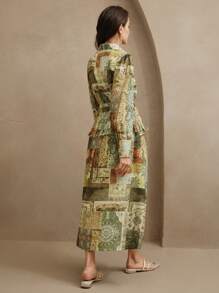 Anewsta Elegant Vacation Style Geometric Print Collar Shirt Dress, Spring - Multicolor - View 3
