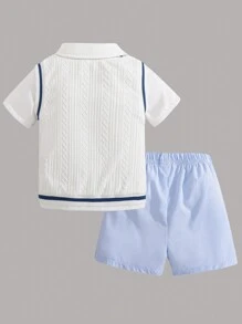 Set de 3 piezas de camisa blanca, chaleco y pantalones cortos para bebé/niño, con look de caballero y lindo, para salidas, fiestas y sesiones de fotos