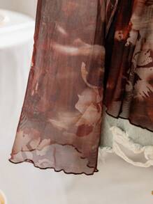 Soleia Women's Retro Tie Dye Print V-Neck Front Bowknot Flare Sleeve Asymmetrical Hem Fitted Blouse, Suitable For Party, Festival, Vacation - Multicolor - View 6