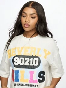 SUMWON WOMEN 比佛利山庄 90210 短款上衣超大 T 恤洛杉矶县图案印花复古电视节目粉丝街头服饰夏季节日时尚 - 白色 - 查看 3