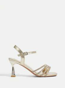 CUCCOO TILAWA Women's Stylish Square Toe Rhinestone Decor Elegant High Heel Sandals Spring Shoes Spring Break Easter Prom Heels For Christmas Valentine's Day - Gold - View 2