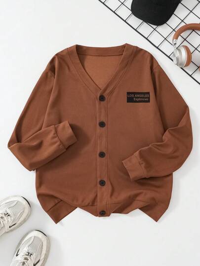 SHEIN A Men's Youth Sweatshirt In A City Casual Style, Featuring A Cardigan Design With Long Sleeves And A Text Pattern. This Men's Sweatshirt Is Suitable For Various Occasions Such As City Outings, Traveling, Street Photography, And School.