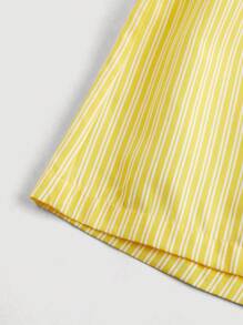 SHEIN MOD Women's Yellow & White Striped Waistband Letter Decor Elastic Waist Shorts - Yellow - View 4
