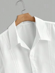 Manfinity VCAY Camisa de manga corta holgada de vestir casual tejida para hombre