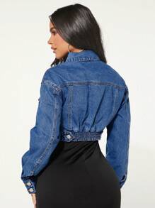 SHEIN SXY 女式长袖单排扣休闲百搭牛仔夹克