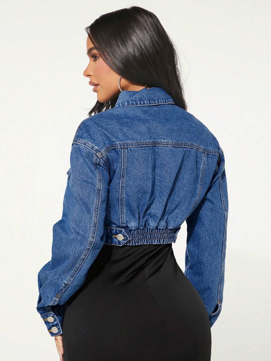 SHEIN SXY 女式长袖单排扣休闲百搭牛仔夹克