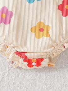 2件套婴儿女童圆领荷叶边彩色碎花短袖连体衣，配发带，可爱舒适，适合春、夏、秋季穿着。 - 彩色 - 查看 5