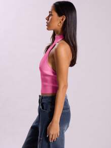 MUSERA Ribbed Backless Halterneck Knit Top Y2k Spring Casual Cute 90's Sun Winter Elegant Party Evening - Pink - View 3