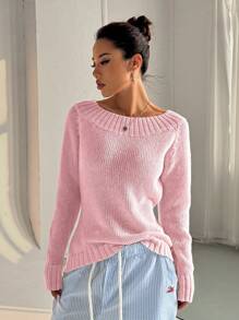Flirla Women Oblique Shoulder Asymmetrical Neck Dual-Wear Solid Color Long Sleeve Sweater, Autumn/Winter