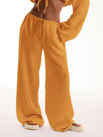 MUSERA Pantalon de plage tie-front en lin, look boho, élégant, pour les vacances