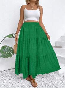 SHEIN Clasi Plus Size Vacation Leisure Solid Color Long Skirt Women Skirt Fall Cloth For Women - Green - View 5
