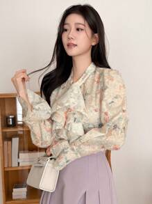 DAZY Women Floral Print Ruffle Flared Sleeve Blouse,Fall Women Clothes Long Sleeve Top