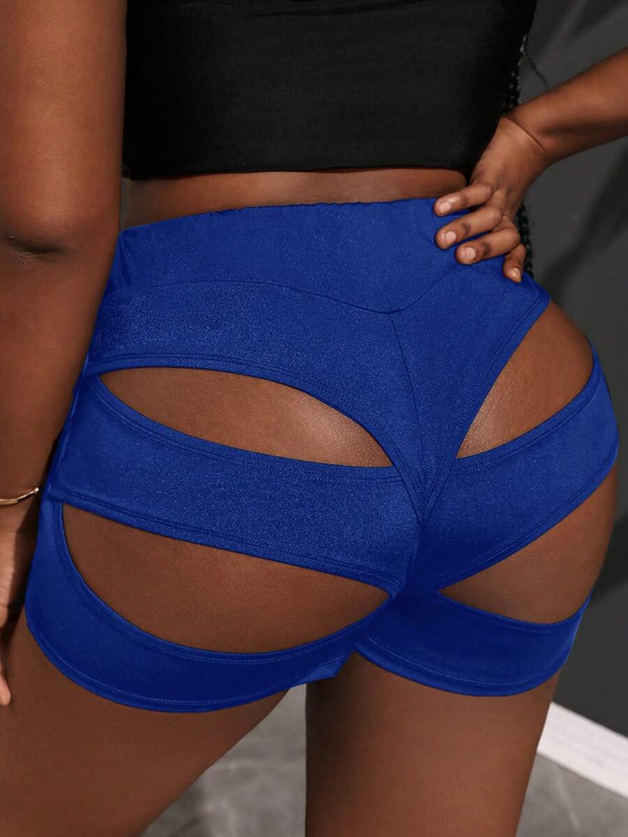 Slaydiva Plus Size Hollow Out Sexy Black Shorts
