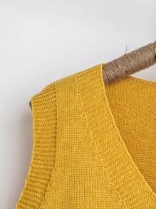 EMERY ROSE 2024 秋冬新款 V 领流苏下摆黄芥末针织女毛衣背心，休闲时尚 - 黃色 - 查看 3