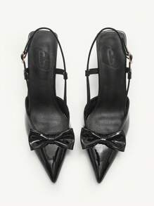 CUCCOO CHICEST Classic Elegant Patent Leather Pointed Toe Mid Heel Women's Backless Pumps, Romantic Bowknot Decor Suitable For Date, Afternoon Tea, Party, Office Wear, Valentine's Day Spring Shoes Spring Break Easter Prom Heels - Black - View 8