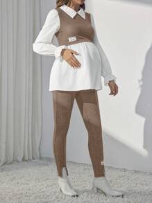 SHEIN Maternity Spring And Summer Clothing New Fashion Casual Stitching Color Block Long-Sleeved Two-Piece Set
