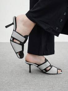 CUCCOO BIZCHIC Women's Fashionable Sexy Black Woven Square Toe Slide Sandals, Chunky High Heel, Summer Outdoor Wear Valentine's Day - Black - View 3