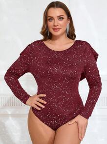 SHEIN Frenchy Plus Size Casual Simple Fashionable Bodysuit - Burgundy - View 3