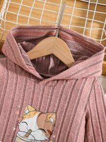 Girl's Cat Pattern Hooded Knit Dress
