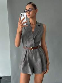 Siren Gaze Women's Sleeveless V-Neck Striped Jumpsuit, Casual & Simple Summer Elegant
