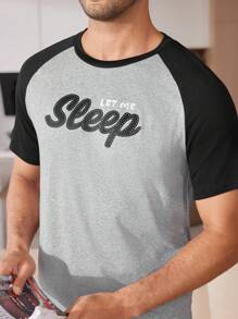 Men's Casual Letter Print Raglan Sleeve Pajama Set - Grey - View 8