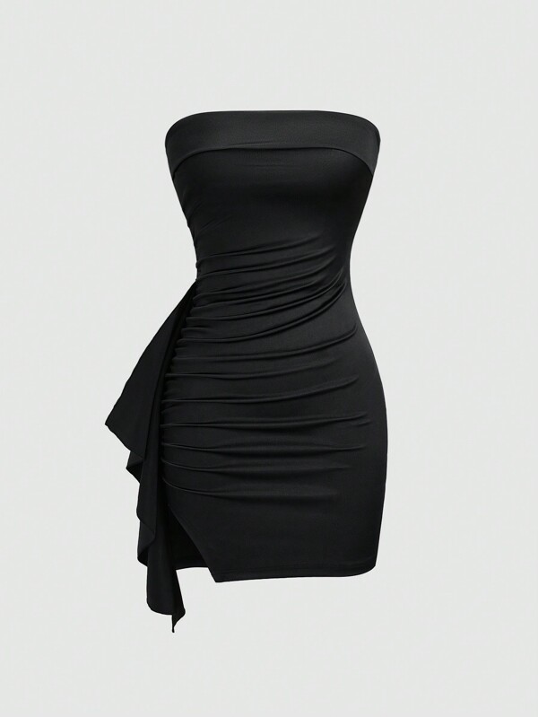 Sweetra Y2K Sexy Strapless Asymmetric Hem Romantic Dress