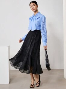 EastFlair Women Plain Color Mesh Patchwork Loose Casual Skirt, For Vacation/Summer - Black - View 4