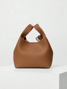 Lässige, einfache und modische Schultertasche/Umhängetasche/Handtasche aus PU-Leder mit Innentasche - Braun - Übersicht 3