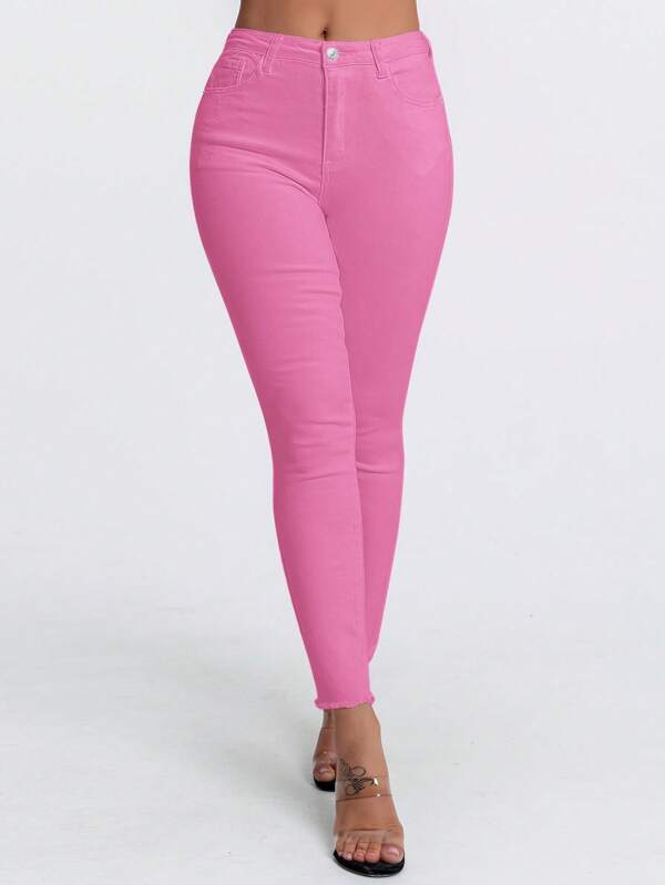 SHEIN Essnce Blugi casual Slim Fit de culoare solidă