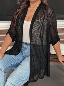 SHEIN LUNE Chaqueta liviana cortaviento ajustable de SHEINLUNE para mujer talla grande, adecuada para primavera y otoño, uso en oficina, vestimenta casual de negocios, habitaciones, primavera, verano, playa, atuendo de crucero, blusas para salir, camisetas de verano bohemias para maestras