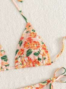 SHEIN Swim Strandoutfit für Damen 2-teilig, Sommer Zufallsdruck Trapez Bikini-Top und Bikinihose mit Seitenbindung Bademode-Set