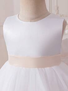 Glamorique Kids 4 Season Baby Girl 1 Year Old Christening Gown, Embroidered Party Ball Gown Dress With 3D Bow Back, Princess Formal Dress - Champagne - View 5