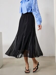 EastFlair Women Plain Color Mesh Patchwork Loose Casual Skirt, For Vacation/Summer - Black - View 5