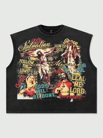 Goth Camiseta de tirantes casual y retro con estampado gráfico para hombres