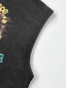 ROMWE MEN Street Life Men's Religious Casual Retro Washed Graphic Print Tank Top - Black - View 7